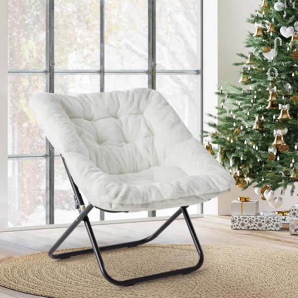 Cozy Saucer Chairs Soft Faux Fur Large Size Folding Lounge Living Room