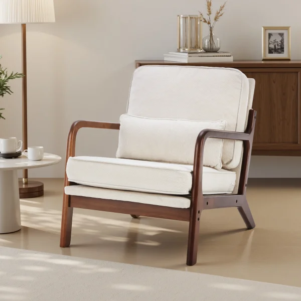 JHK Mid-Century Modern Wooden Accent Chair with Waist Cushion