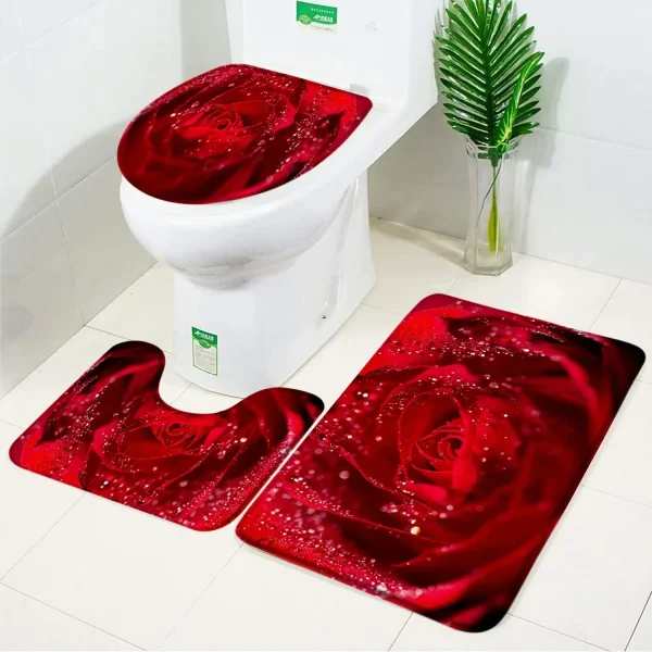 Red Rose Bath Mat Set